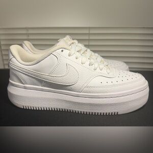 Nike Shoes Women Size 8.5 Court Vision Alta Triple White Leather Trainer Sneaker